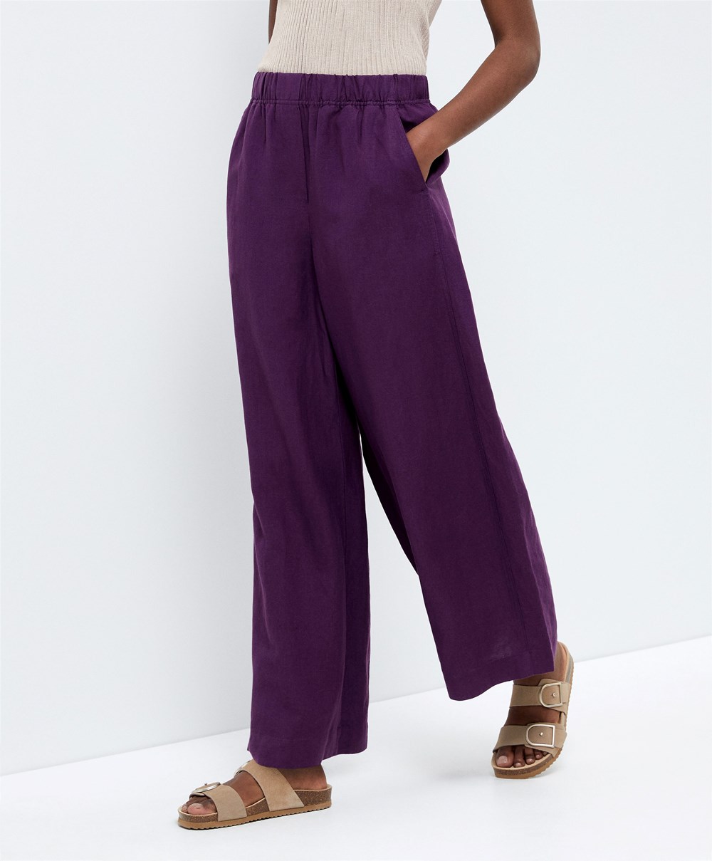 Oysho Ευθεία Cut Linen Trousers Plum | DXFIBZ-651