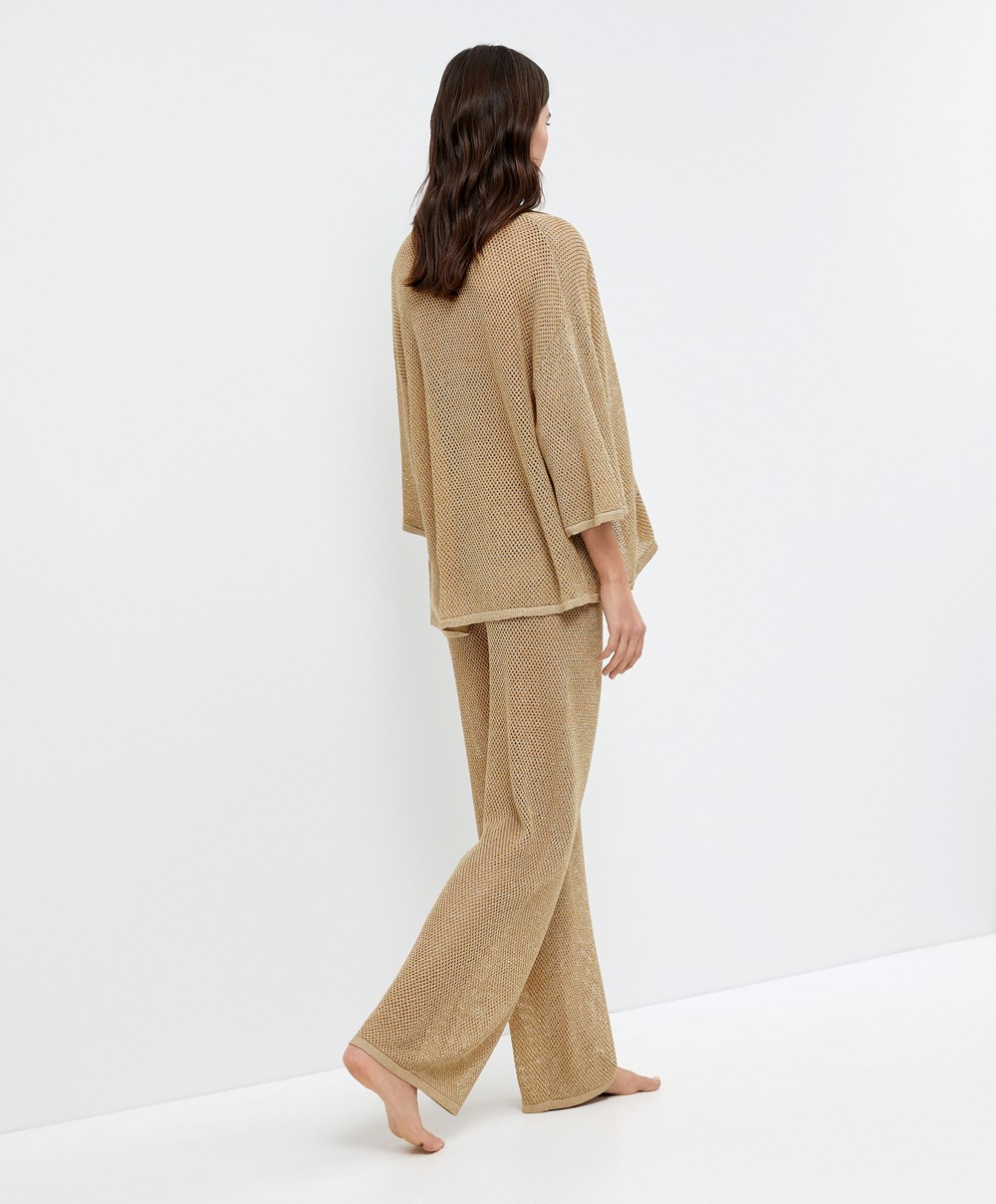 Oysho Ευθεία Fit Knit Trousers χρυσο χρωμα | GNZYAI-017