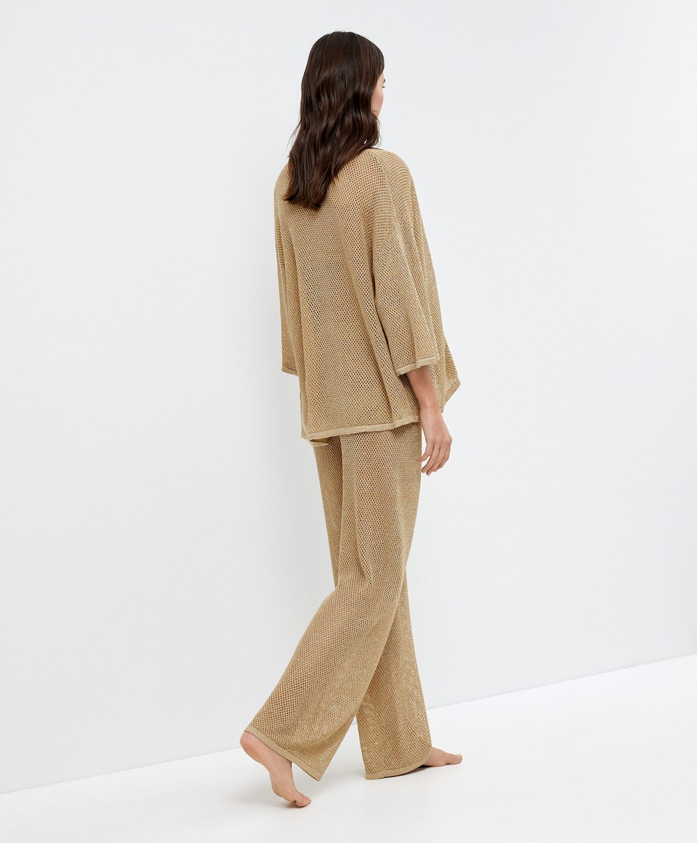 Oysho Ευθεία Fit Knit Trousers χρυσο χρωμα | PYASDK-137