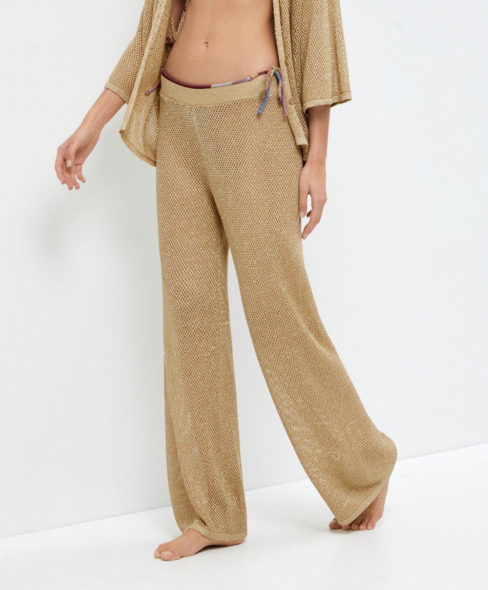 Oysho Ευθεία Fit Knit Trousers χρυσο χρωμα | PYASDK-137