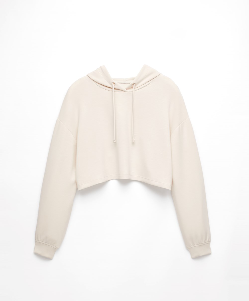 Oysho Κουκουλοφόρος Modal Crop Sweatshirt Stone | AFGBWR-629