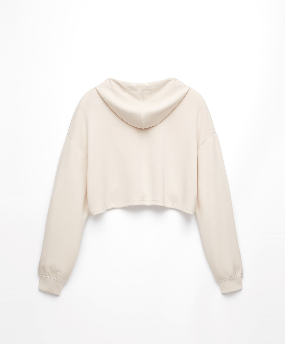 Oysho Κουκουλοφόρος Modal Crop Sweatshirt Stone | AFGBWR-629