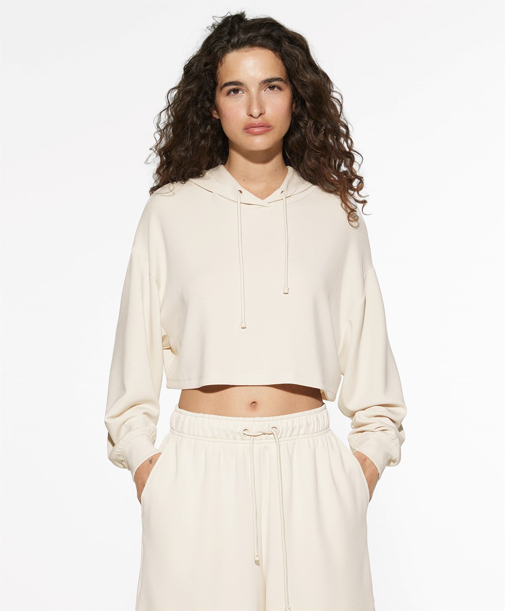 Oysho Κουκουλοφόρος Modal Crop Sweatshirt Stone | AFGBWR-629