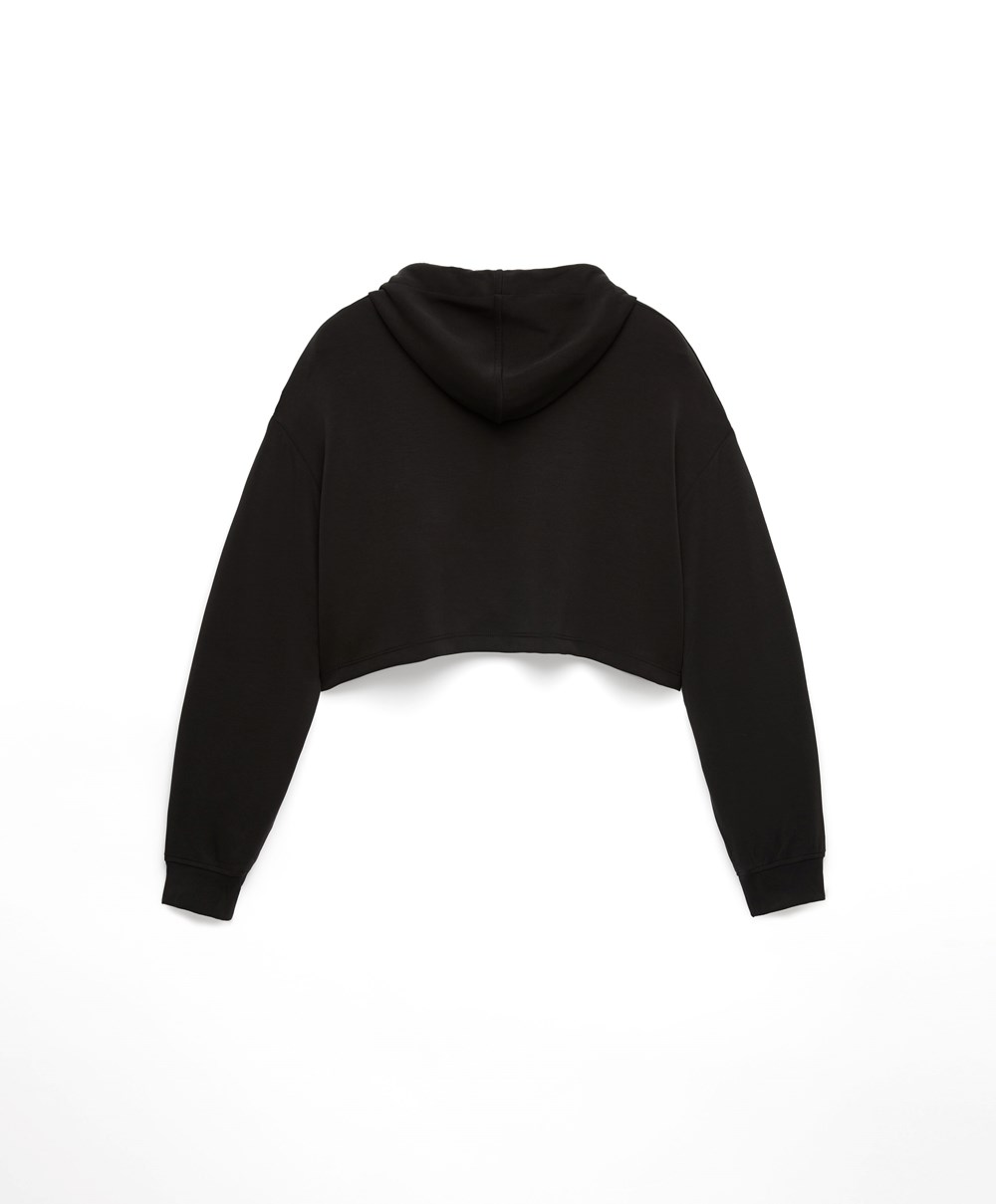 Oysho Κουκουλοφόρος Modal Crop Sweatshirt μαυρα | FZQHOM-096