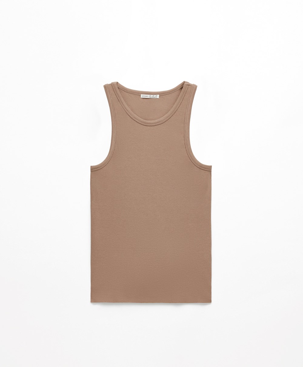 Oysho Πλευρωτός Vest Top καφε | JEVGRA-901