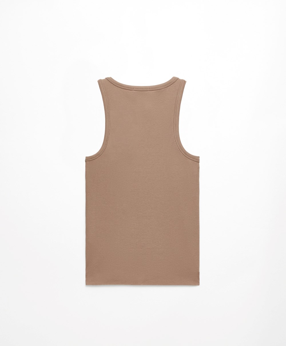 Oysho Πλευρωτός Vest Top καφε | JEVGRA-901