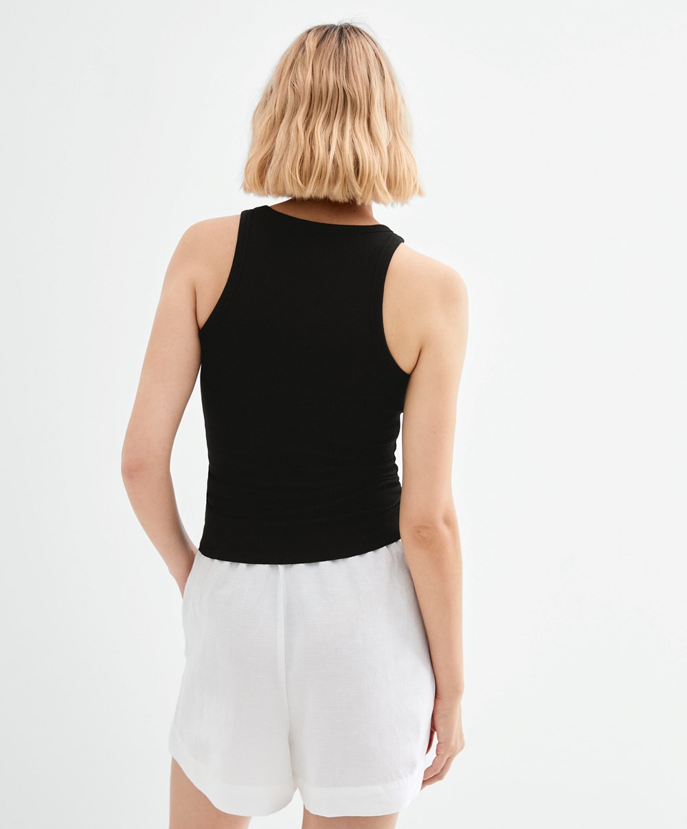 Oysho Πλευρωτός Vest Top μαυρα | LSFKYQ-075