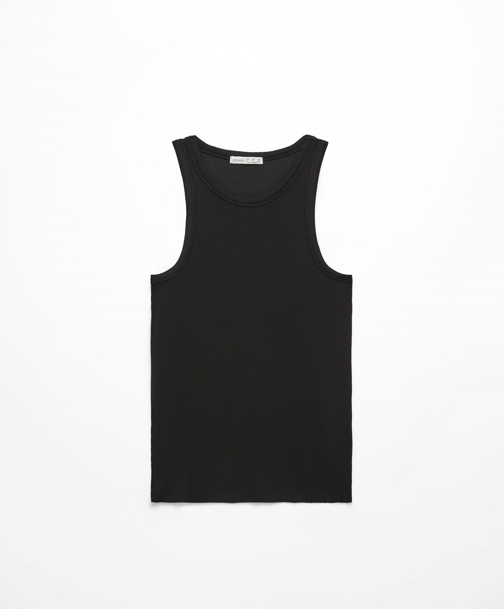 Oysho Πλευρωτός Vest Top μαυρα | LSFKYQ-075