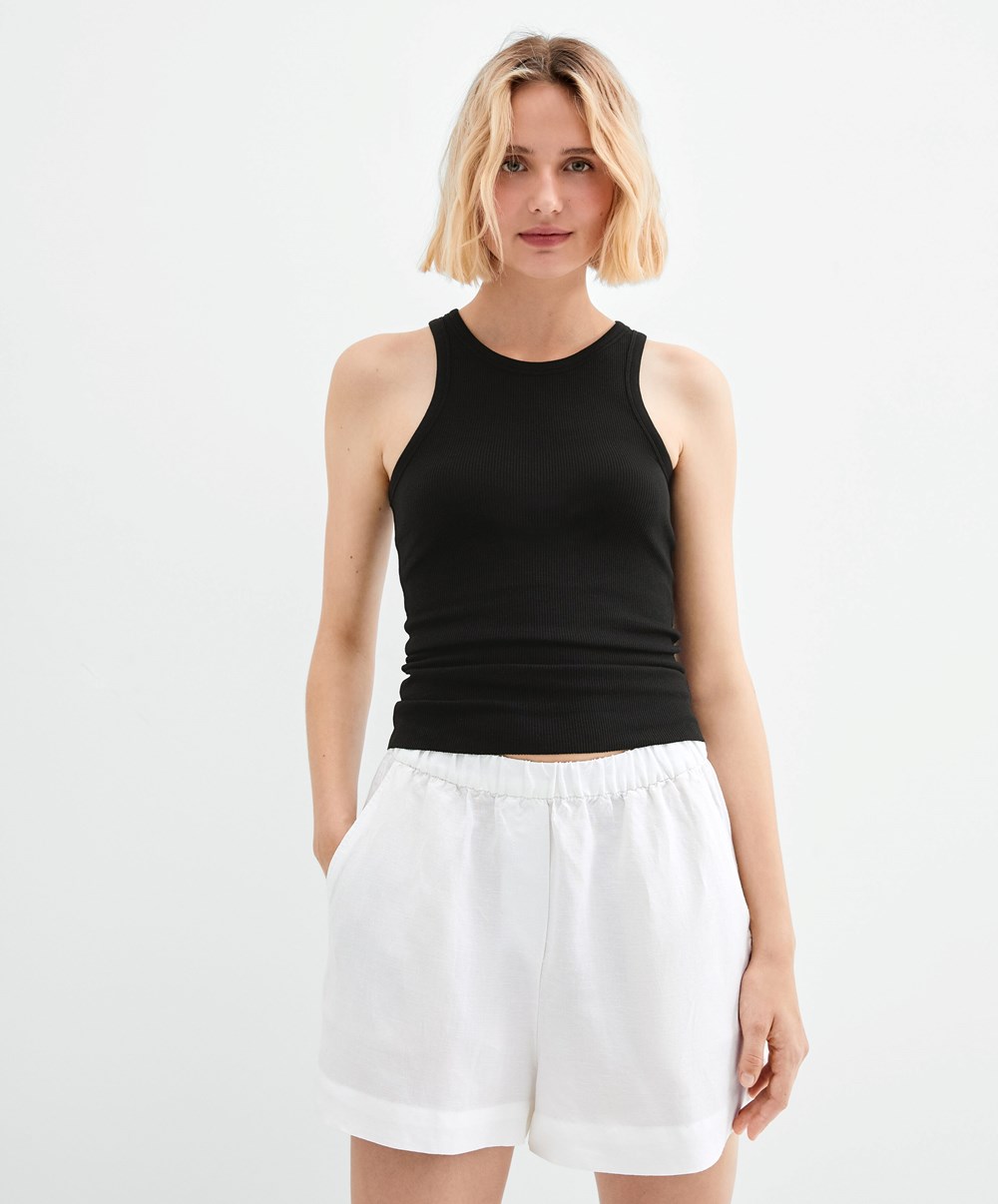 Oysho Πλευρωτός Vest Top μαυρα | LSFKYQ-075