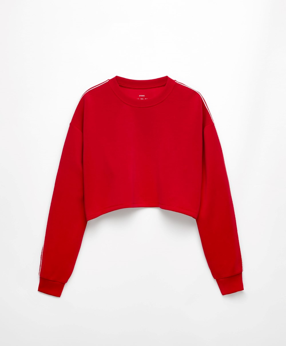 Oysho Ριγέ Modal Crop Sweatshirt κοκκινα | LRYIFB-436