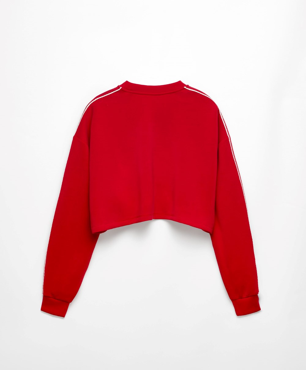 Oysho Ριγέ Modal Crop Sweatshirt κοκκινα | LRYIFB-436