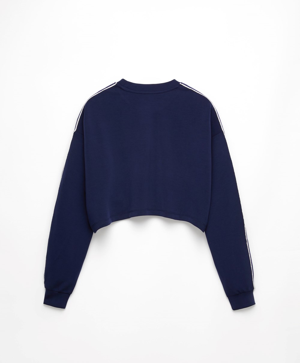 Oysho Ριγέ Modal Crop Sweatshirt σκουρο μπλε μπλε | PGBLUK-673