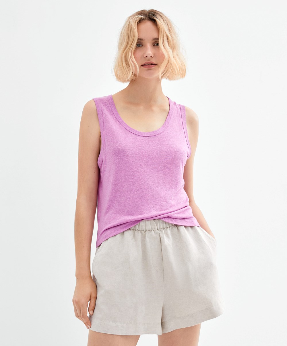 Oysho αμανικα Linen T-shirt ροζ | ROJBKC-982