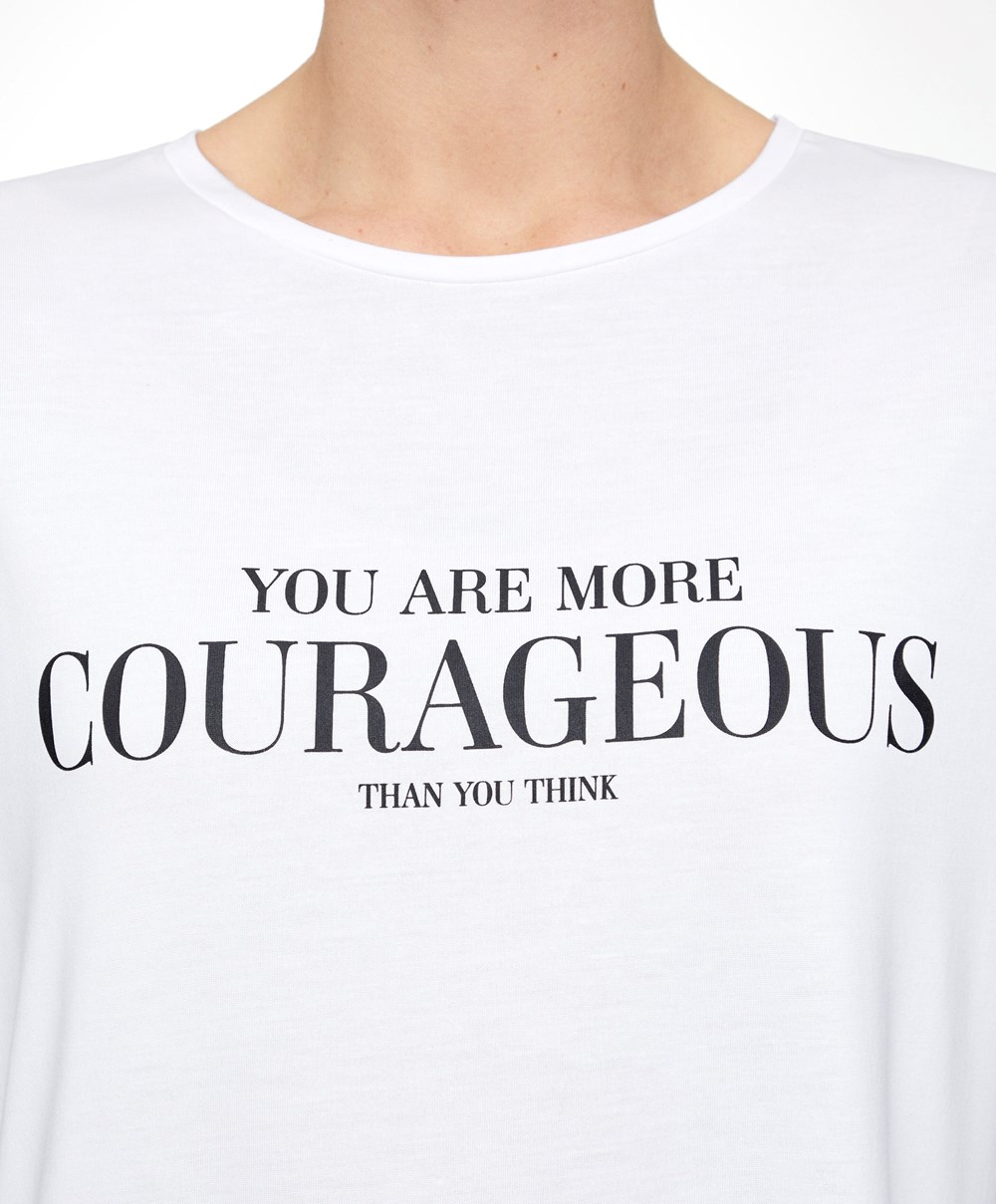 Oysho αμανικα Modal T-shirt With Text Ecru | DPFLZQ-705