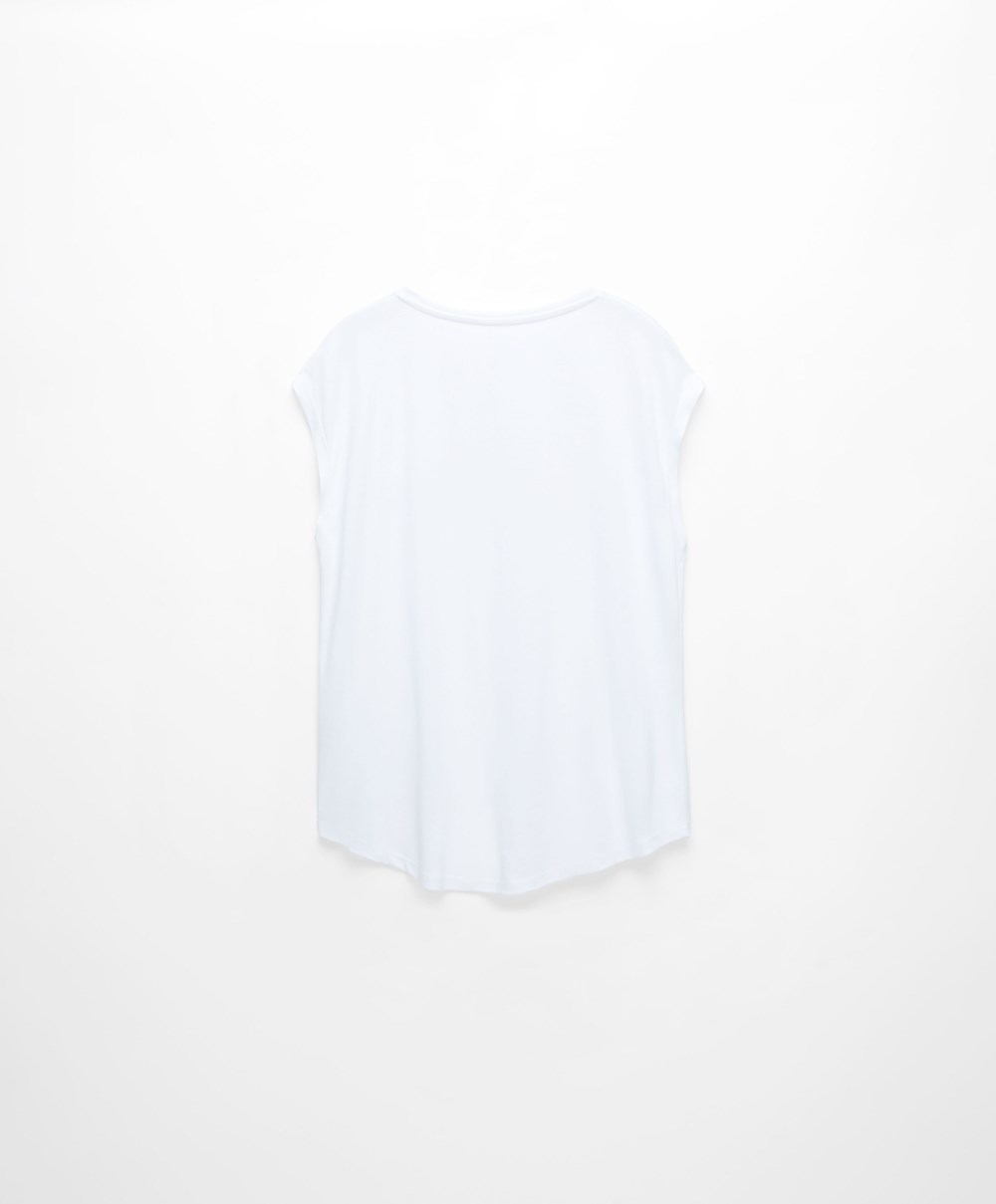 Oysho αμανικα Modal T-shirt With Text Ecru | DPFLZQ-705