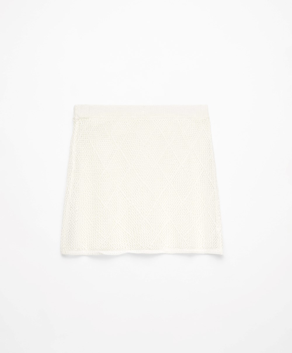 Oysho βαμβακερα Crochet κοντο Skirt Bone Whte | FNWTIH-938