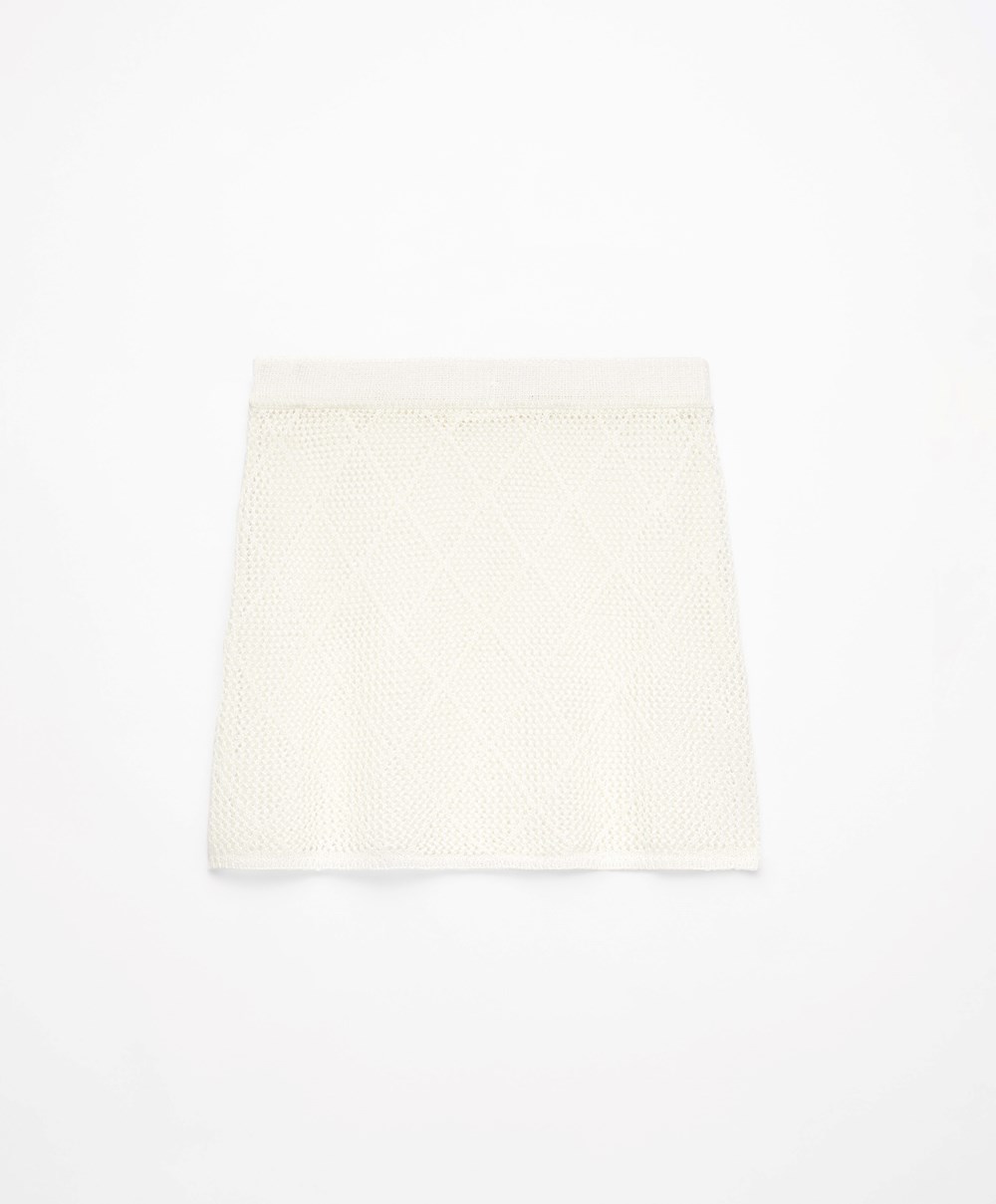 Oysho βαμβακερα Crochet κοντο Skirt Bone Whte | FNWTIH-938