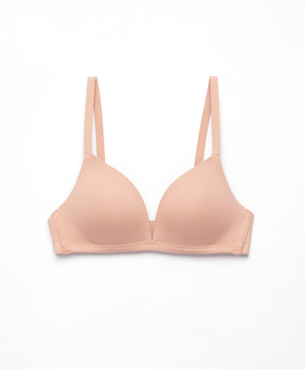 Oysho βαμβακερα Push-up Triangle Bra Μπεζ | RZUVMH-459