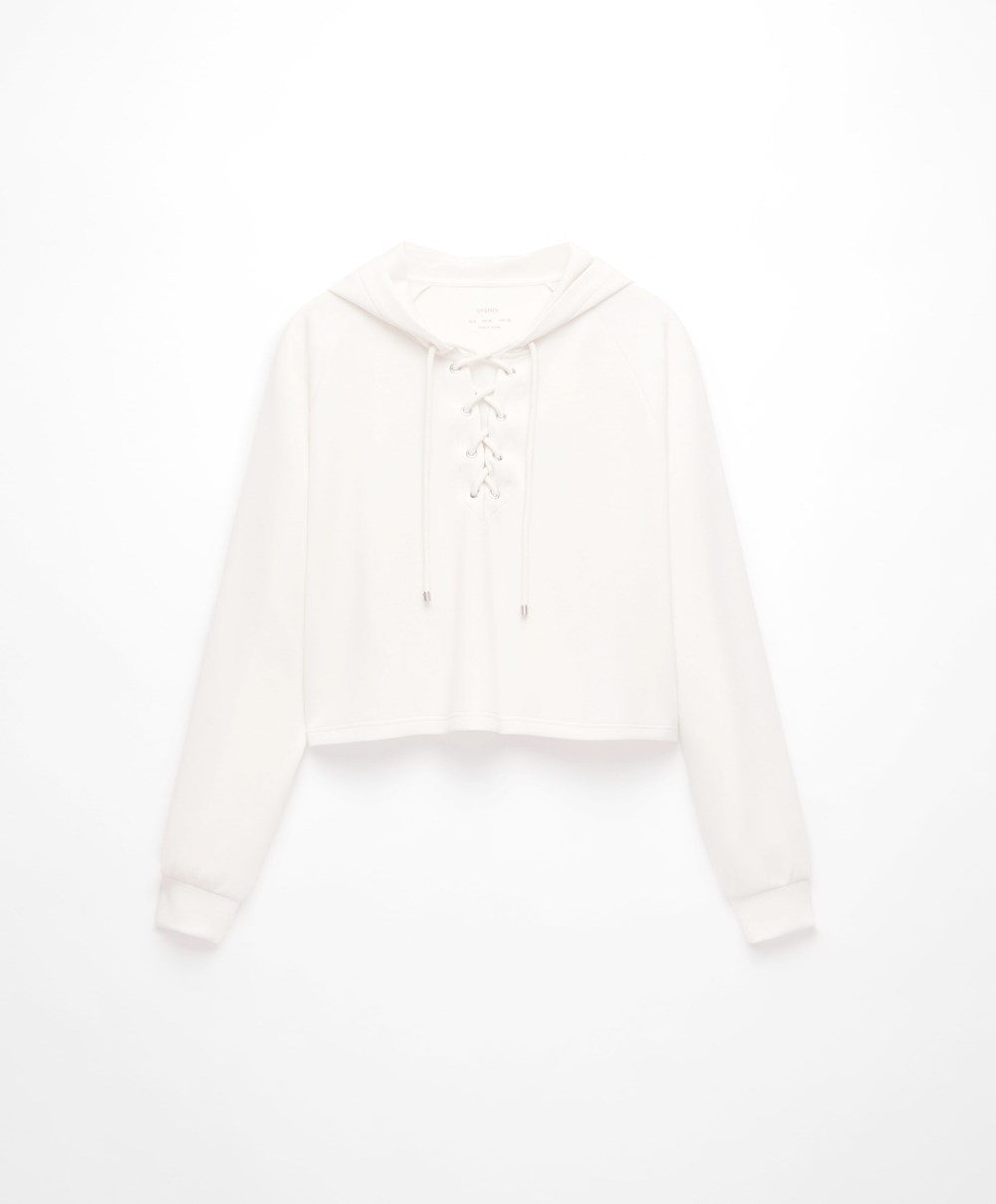 Oysho δαντελα-up Modal Sweatshirt Cream-white | BXQLPO-097