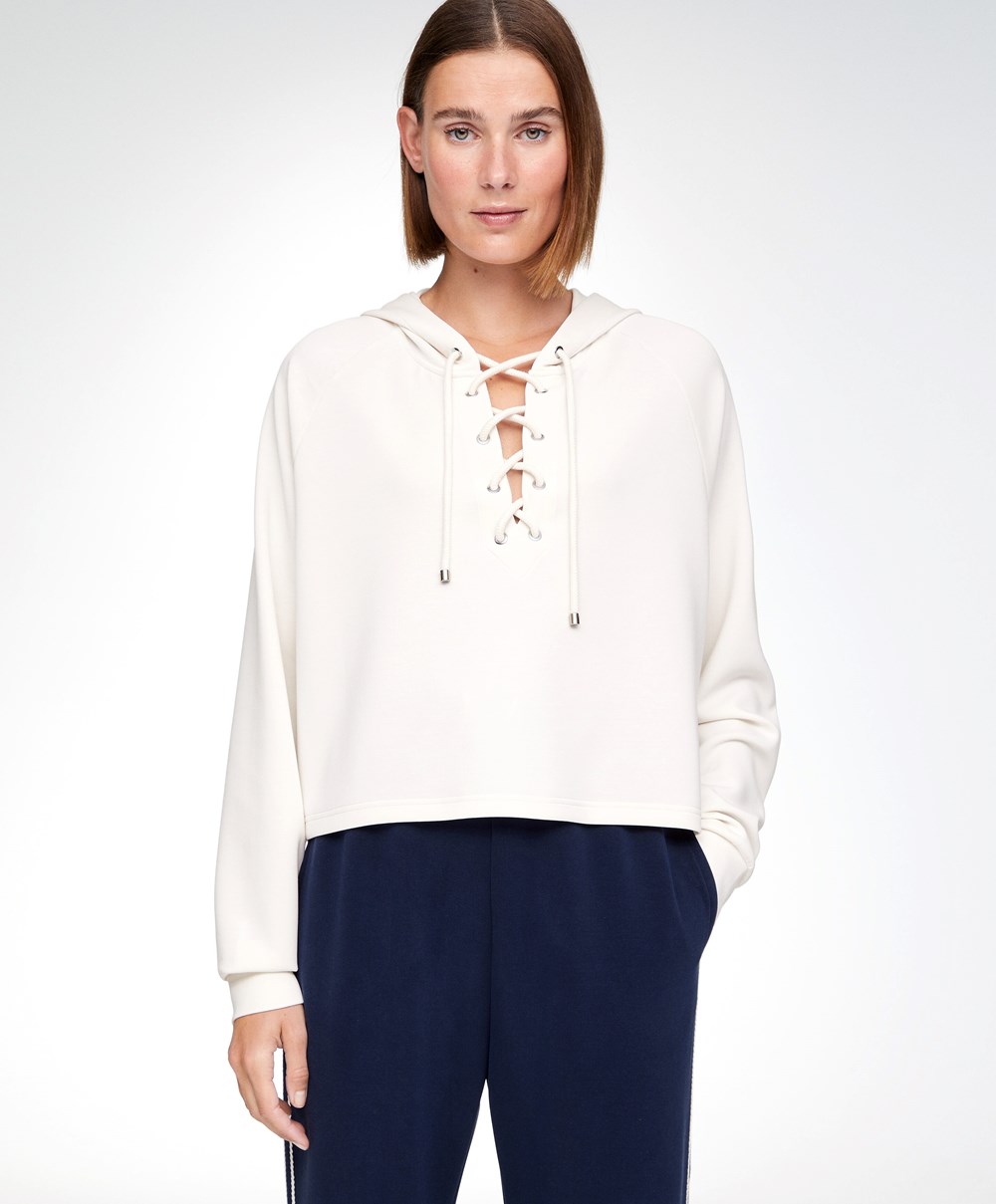 Oysho δαντελα-up Modal Sweatshirt Cream-white | BXQLPO-097