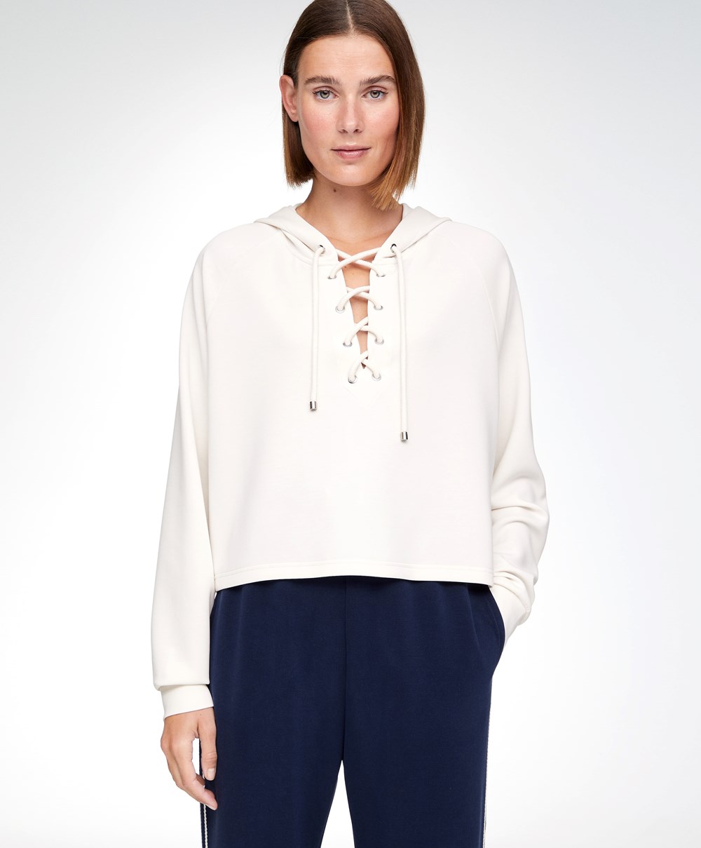 Oysho δαντελα-up Modal Sweatshirt Cream-white | EZNFJC-861