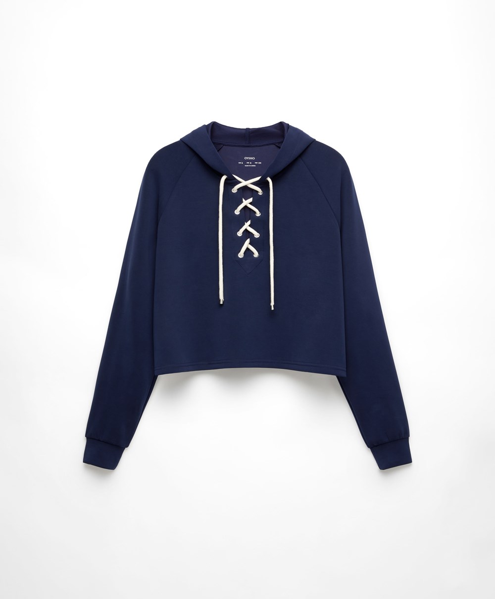 Oysho δαντελα-up Modal Sweatshirt σκουρο μπλε μπλε | VKDHXO-152