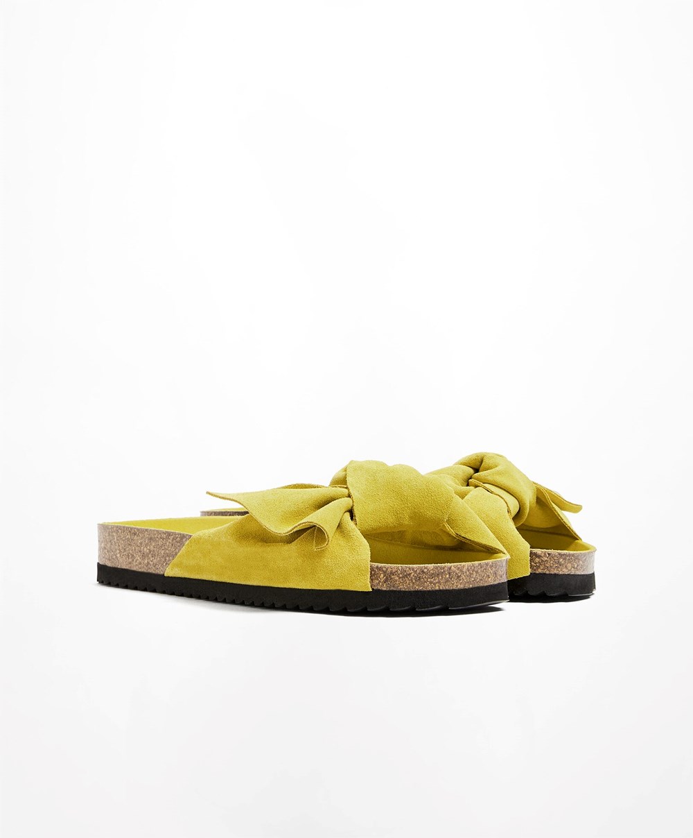 Oysho δερματινα Bow Sandals Lime | WKVEBG-873