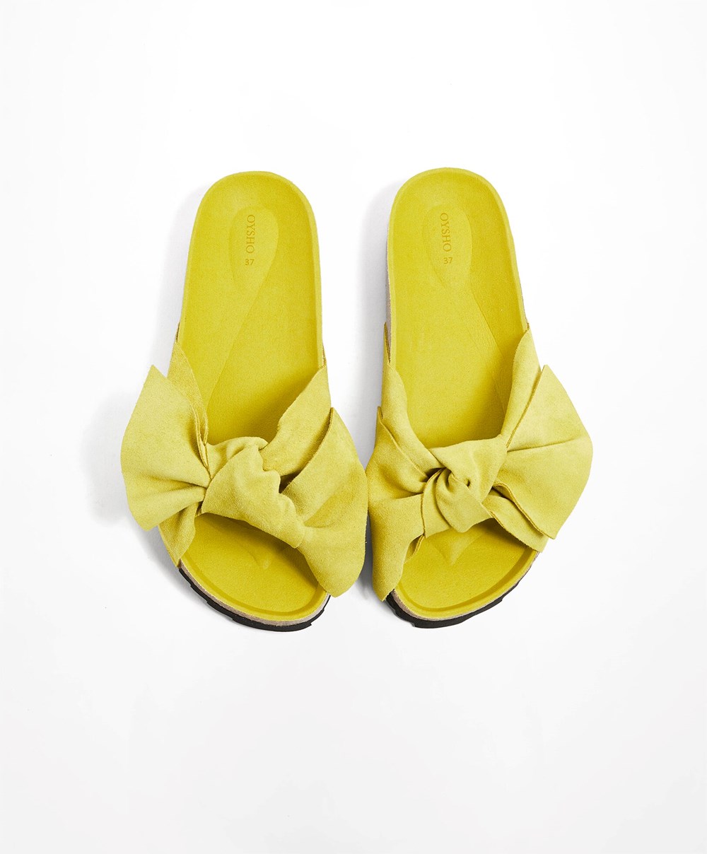 Oysho δερματινα Bow Sandals Lime | WKVEBG-873