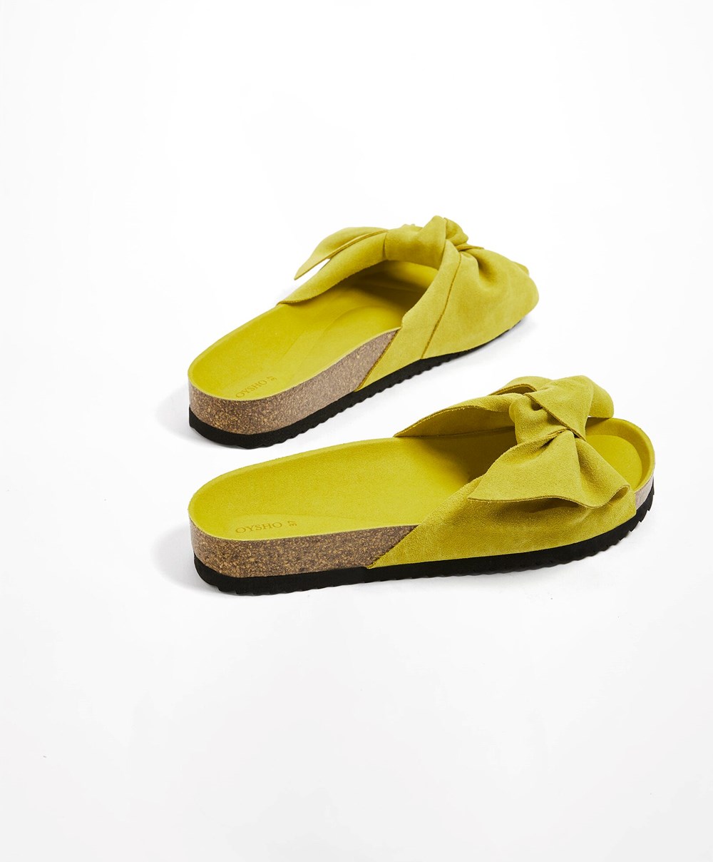 Oysho δερματινα Bow Sandals Lime | WKVEBG-873