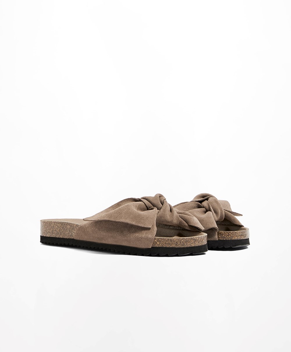 Oysho δερματινα Bow Sandals Mink | ULZKGF-830