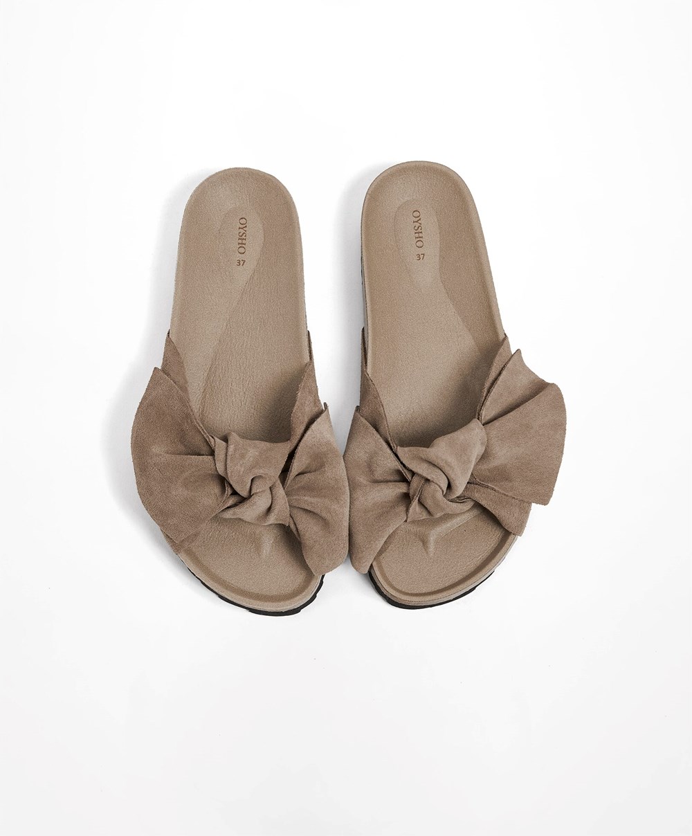 Oysho δερματινα Bow Sandals Mink | YIUHJF-957