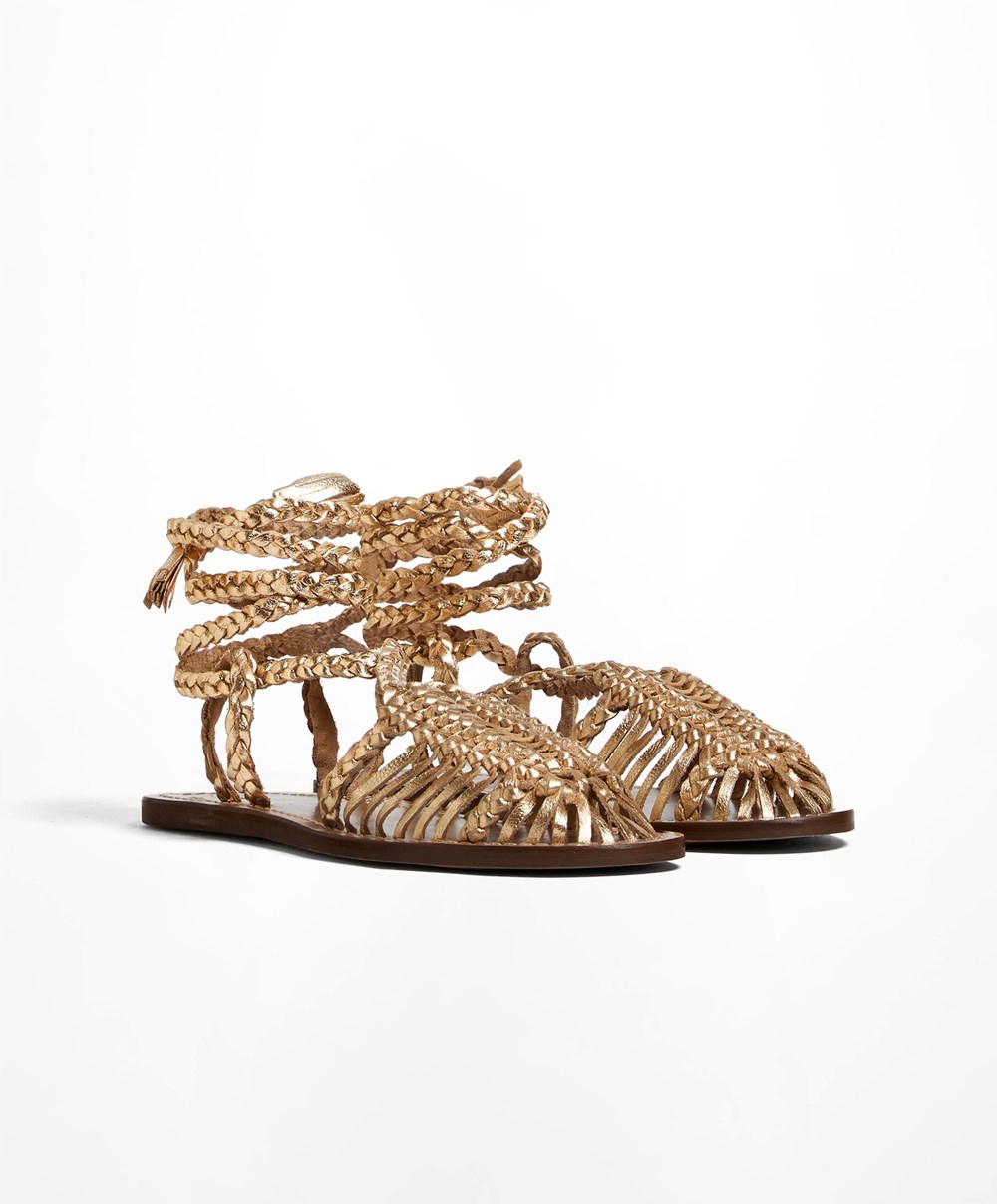 Oysho δερματινα Braided Fisherman Sandals χρυσο χρωμα | CFREIB-570