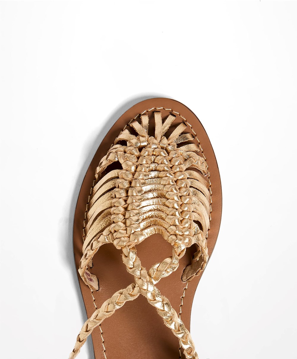 Oysho δερματινα Braided Fisherman Sandals χρυσο χρωμα | CFREIB-570