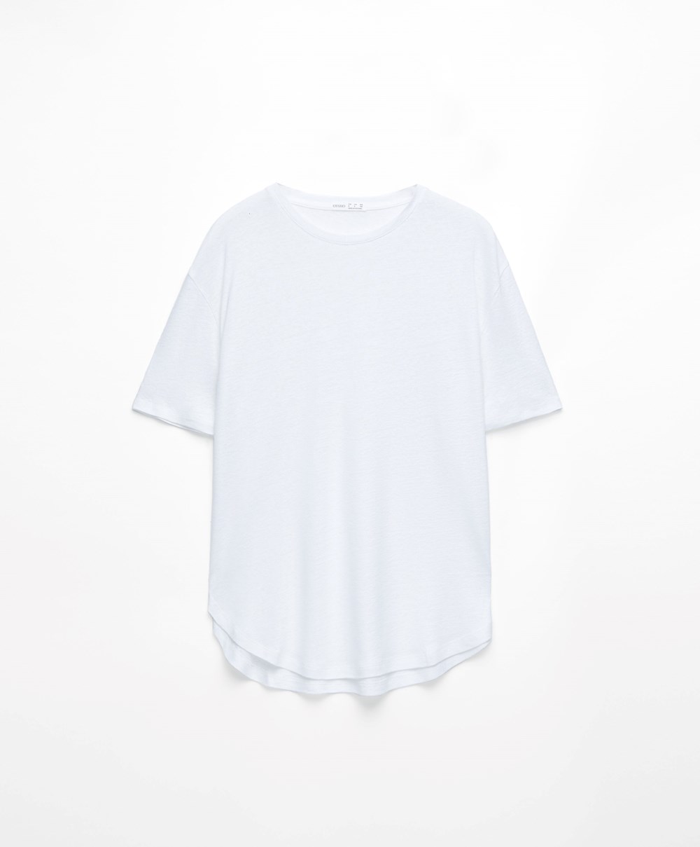 Oysho κοντο Sleeve Linen T-shirt ασπρα | UKTSEB-807