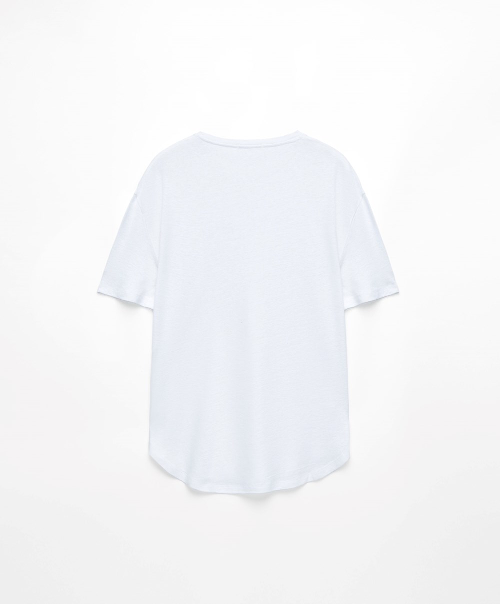 Oysho κοντο Sleeve Linen T-shirt ασπρα | UKTSEB-807