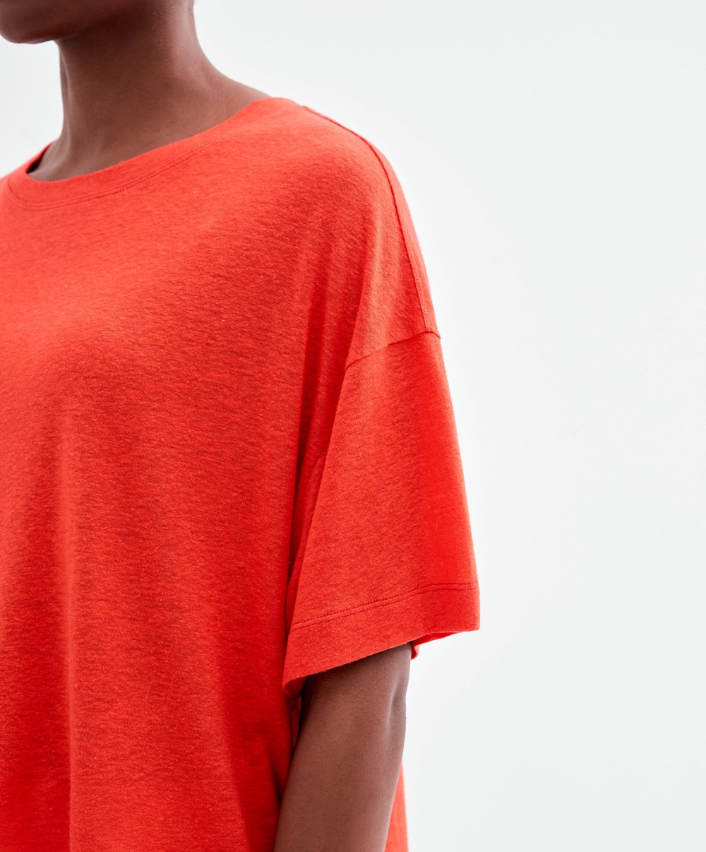 Oysho κοντο Sleeve Linen T-shirt πορτοκαλι | TLSCRE-170