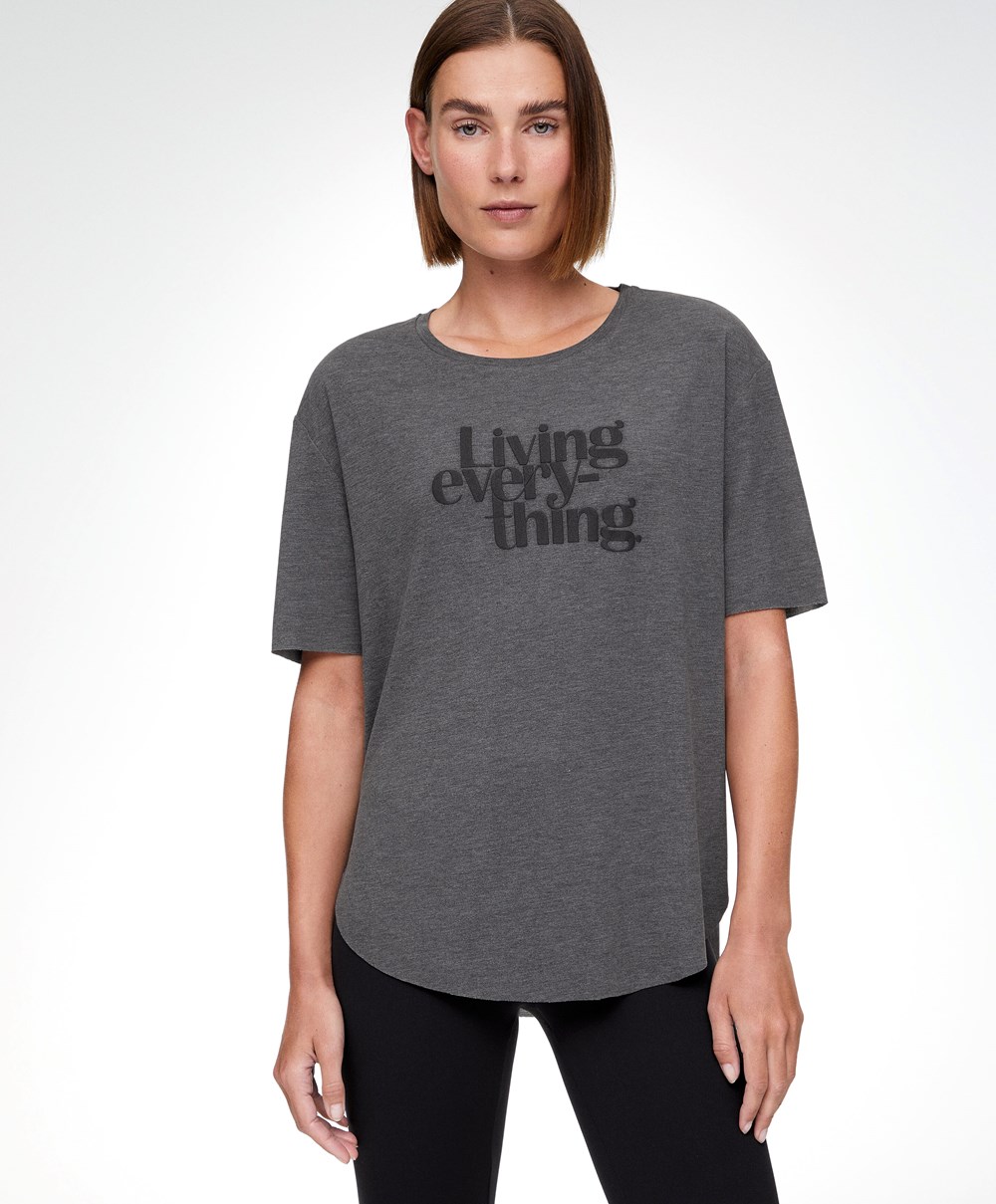 Oysho κοντο Sleeve T-shirt With Slogan Marl | EAYCUR-012