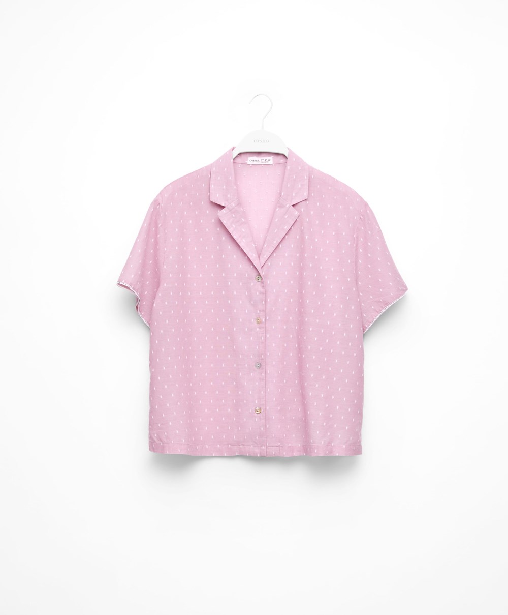 Oysho κοντο-sleeved 100% βαμβακερα Plumeti Shirt Mid-rosette | AZOVGT-053