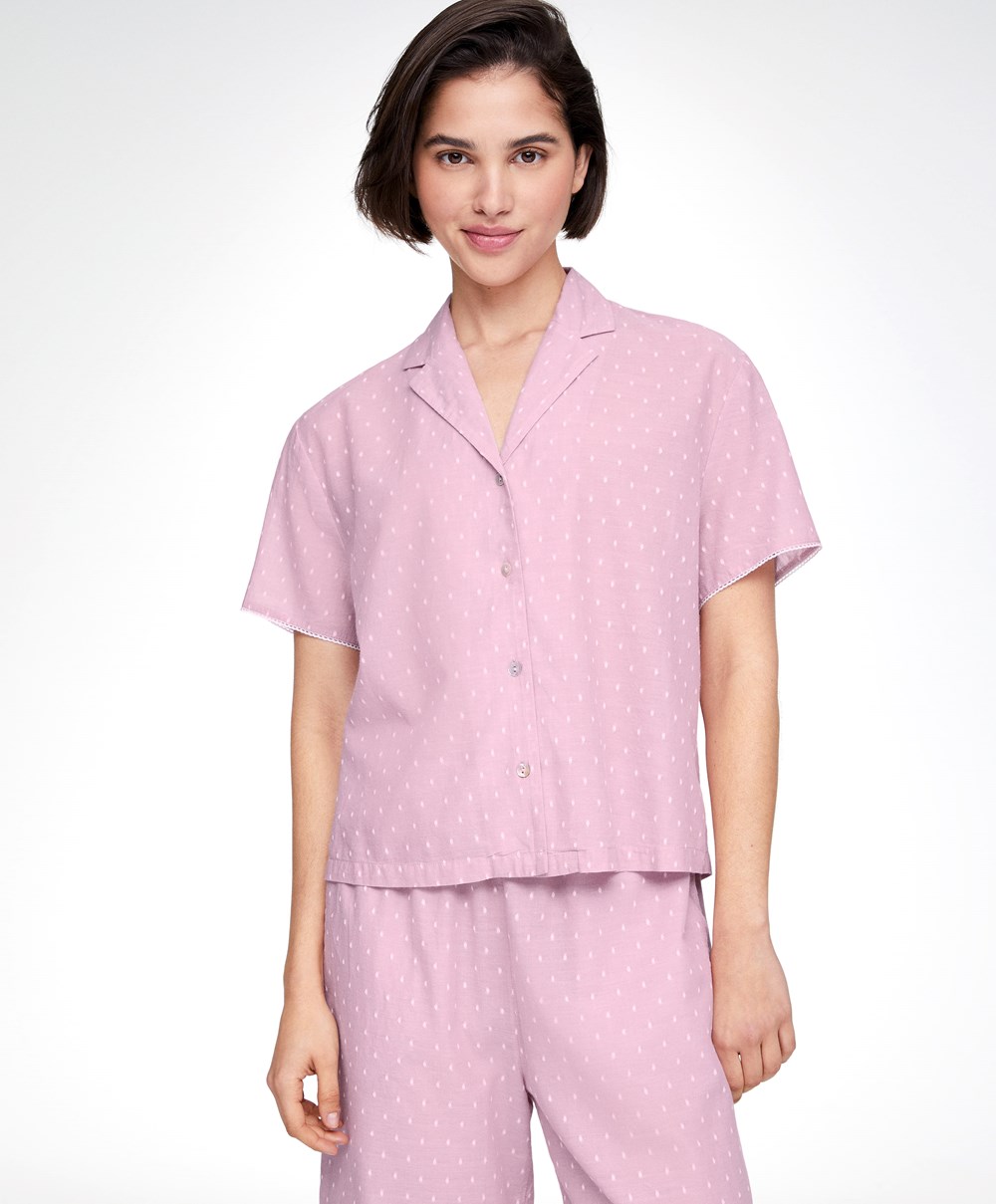 Oysho κοντο-sleeved 100% βαμβακερα Plumeti Shirt Mid-rosette | IYTFEA-480