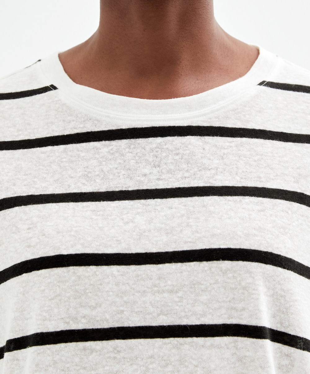 Oysho κοντο-sleeved Linen Stripe T-shirt μαυρα | OAUPXI-024