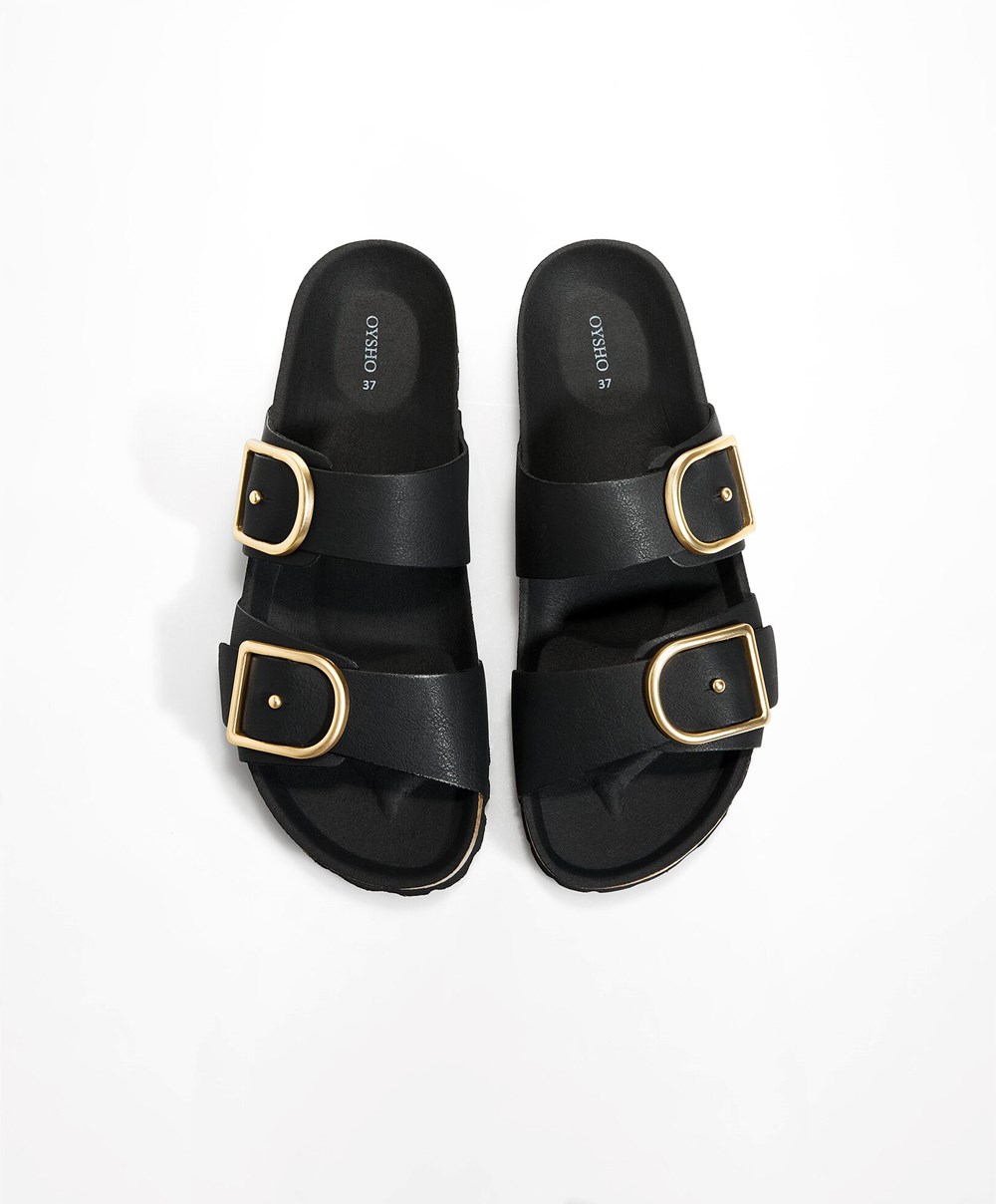 Oysho πόρπης Sandals μαυρα | OEWGFV-674