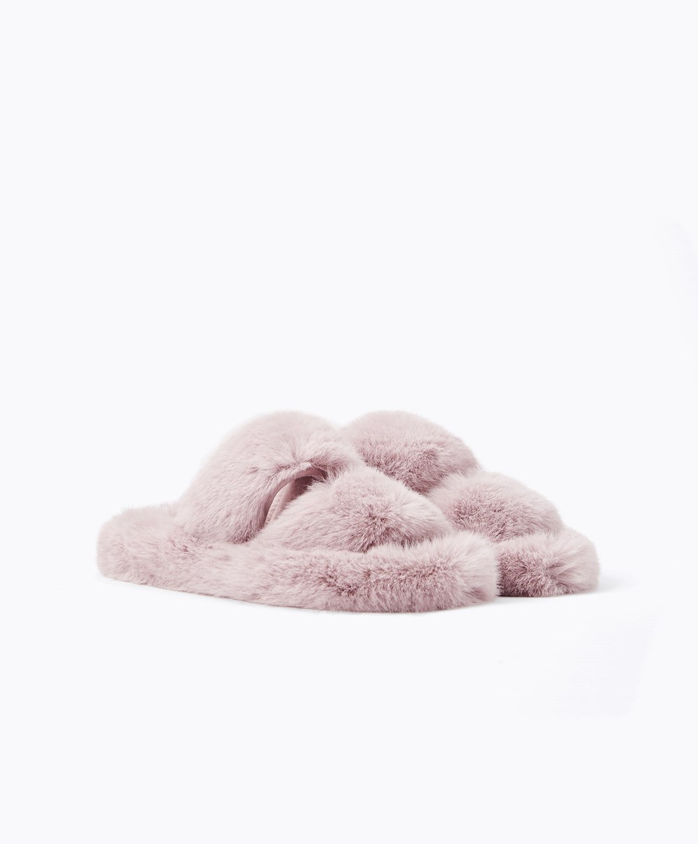 Oysho συνθετικο Fur Double λουρακια Sandals Mauve | HNKYAE-157