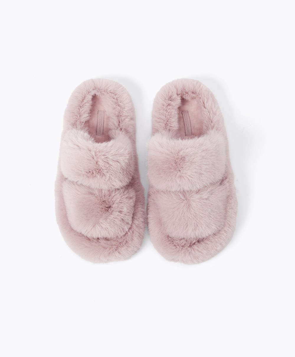 Oysho συνθετικο Fur Double λουρακια Sandals Mauve | HNKYAE-157