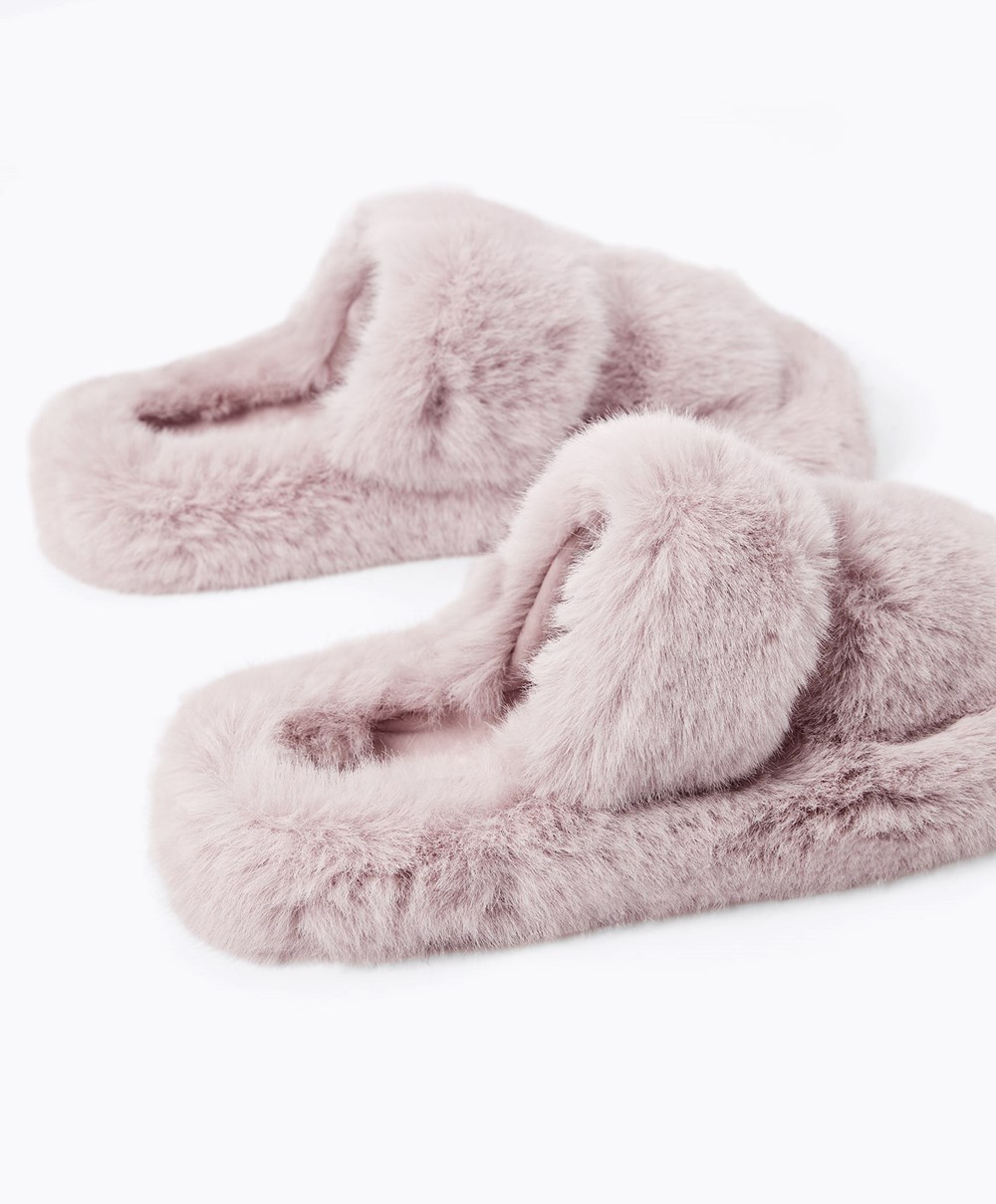 Oysho συνθετικο Fur Double λουρακια Sandals Mauve | HNKYAE-157