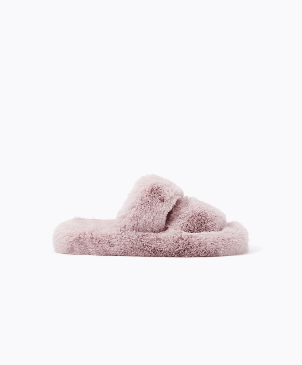 Oysho συνθετικο Fur Double λουρακια Sandals Mauve | HNKYAE-157