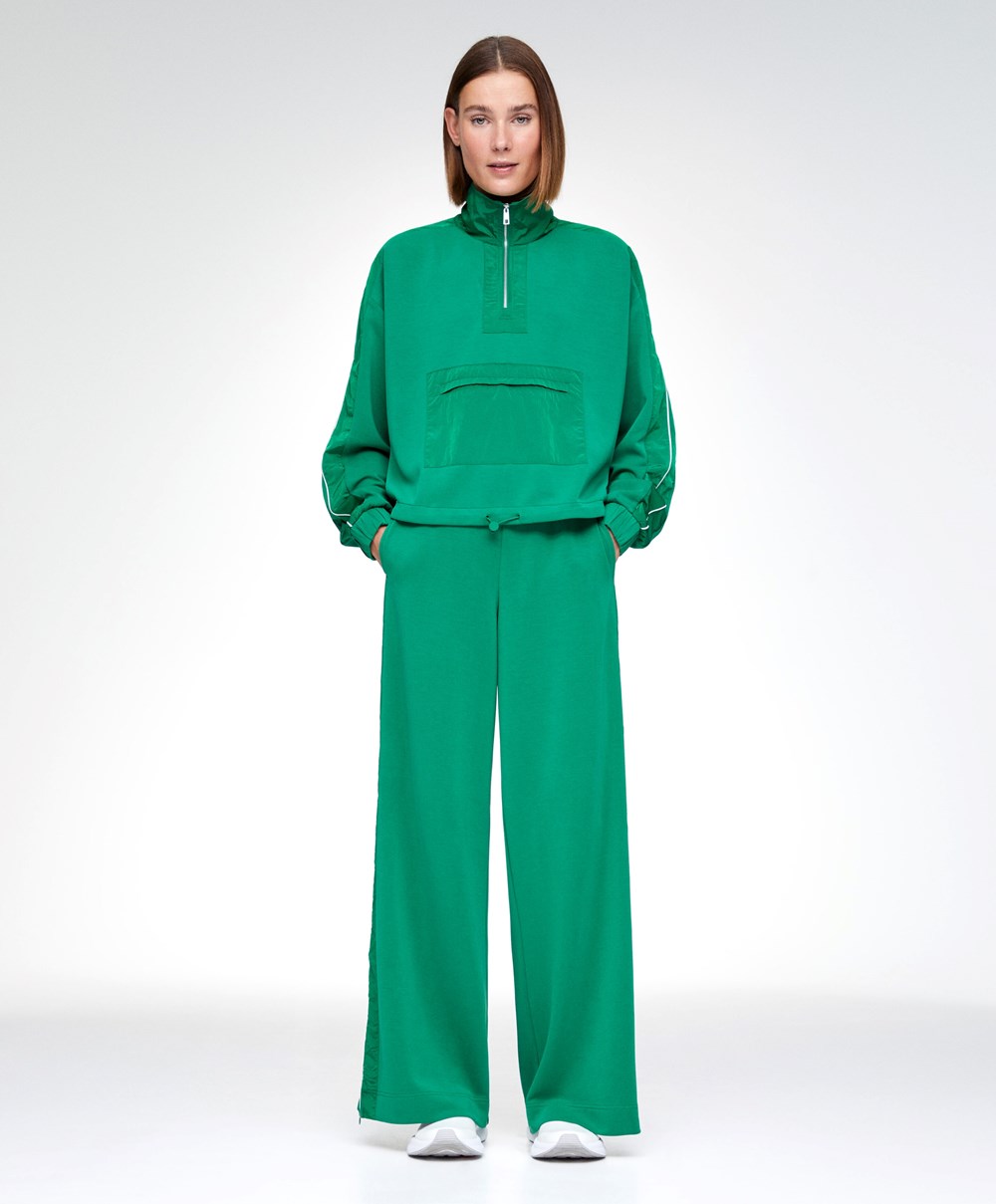 Oysho φαρδια Leg Modal Trousers With Zip Side Bands σκούρο πρασινο | OIXWSF-036