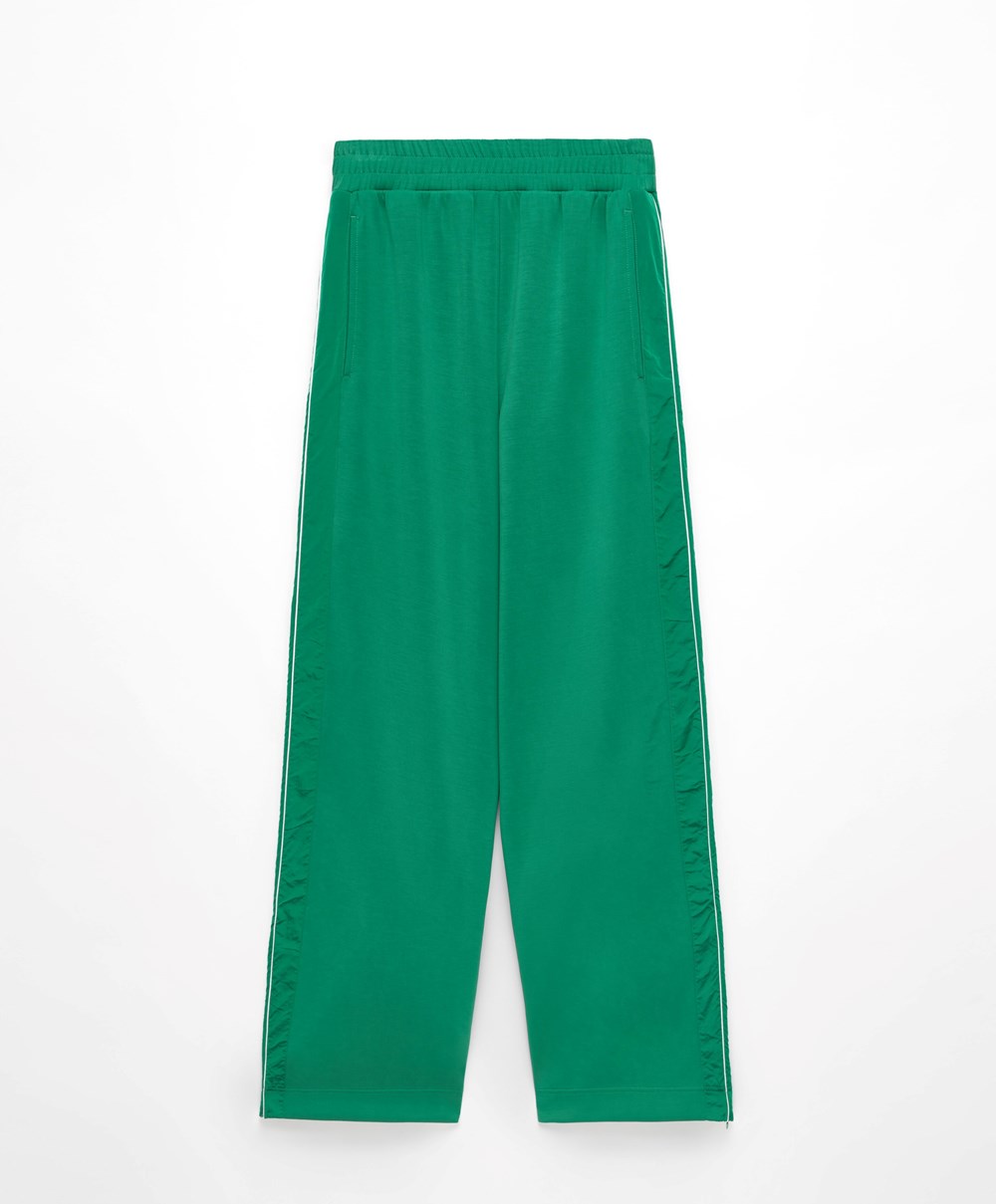 Oysho φαρδια Leg Modal Trousers With Zip Side Bands σκούρο πρασινο | OIXWSF-036