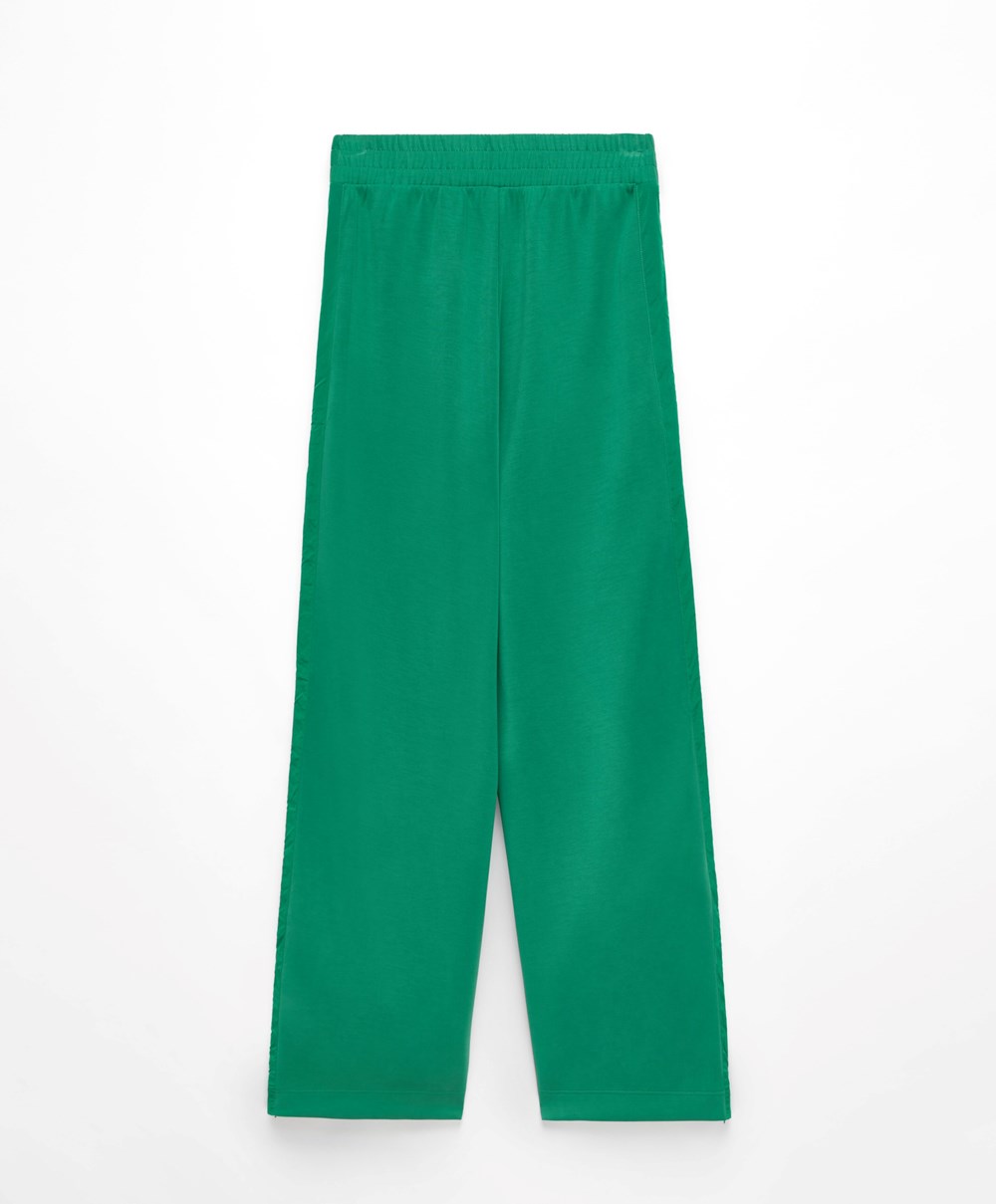 Oysho φαρδια Leg Modal Trousers With Zip Side Bands σκούρο πρασινο | OIXWSF-036