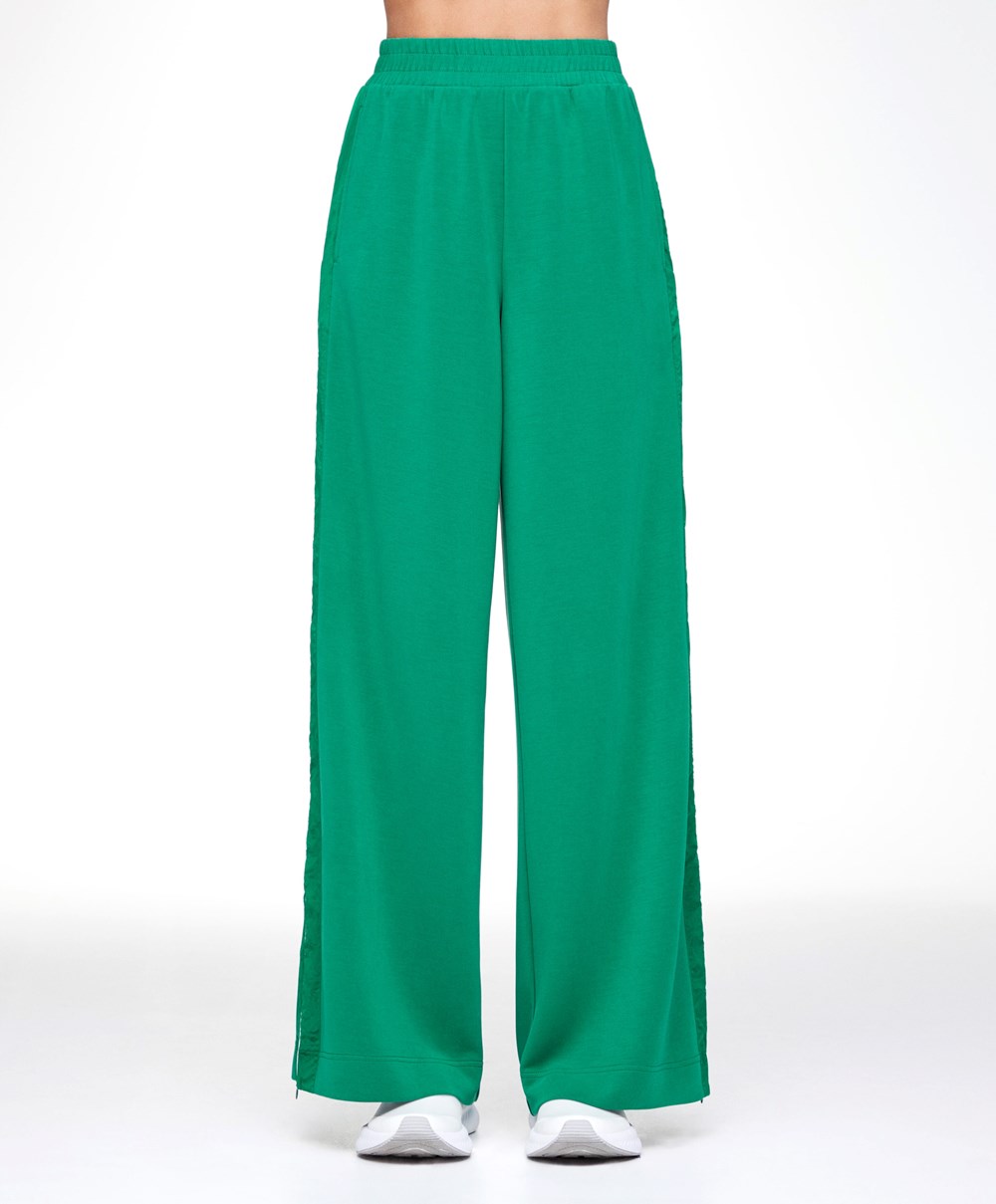 Oysho φαρδια Leg Modal Trousers With Zip Side Bands σκούρο πρασινο | OIXWSF-036