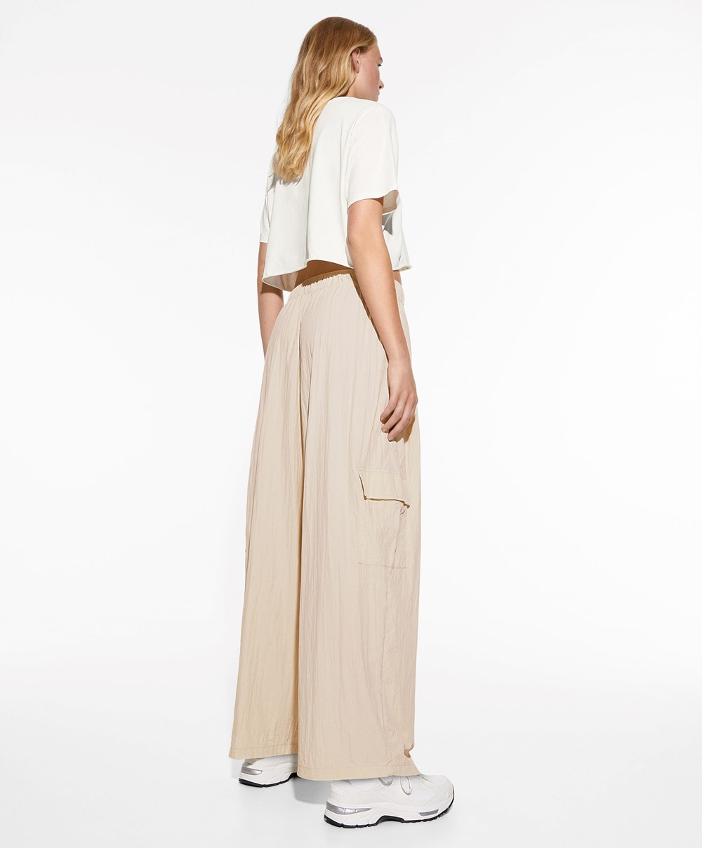 Oysho φαρδια-leg Cargo Trousers Ecru | IYNHUO-138